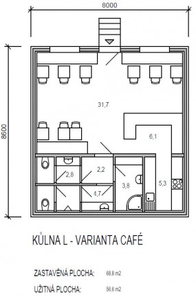 půdorys modulu L řady Universal - varianta CAFÉ - dřevostavby KŮLNA