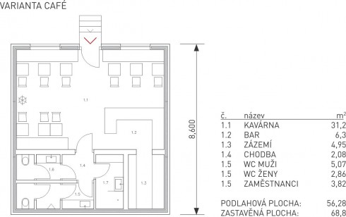 půdorys modulu L řady Universal - varianta CAFÉ - dřevostavby KŮLNA