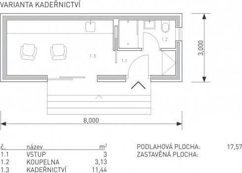 půdorys modulu S řady Universal - varianta kadeřnictví - dřevostavby KŮLNA