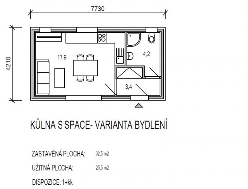 půdorys modulu S řady Space - dřevostavby KŮLNA