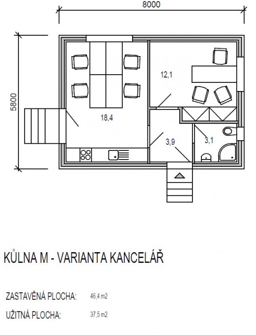 půdorys modulu M řady Universal - varianta kancelář - dřevostavby KŮLNA