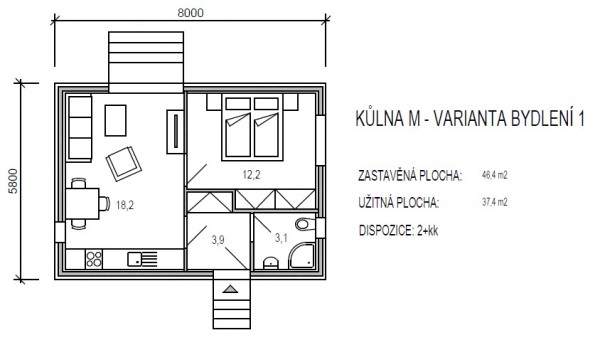 půdorys modulu M řady Universal - dřevostavby KŮLNA